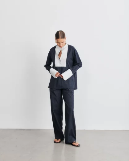 Pantalon LOU Popeline White on Navy – Image 2