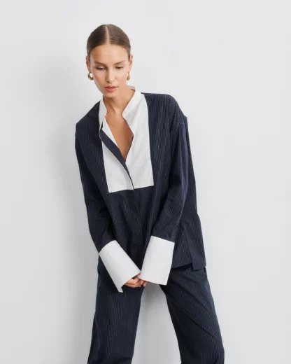 Chemise BIANCA Plastron White on Navy – Image 3