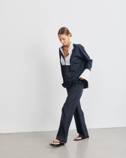 Chemise BIANCA Plastron White on Navy – Image 2