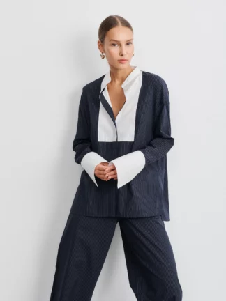 sessei, chemise, popeline, coton, bianca, marine, hesme