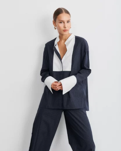 sessei, chemise, popeline, coton, bianca, marine, hesme