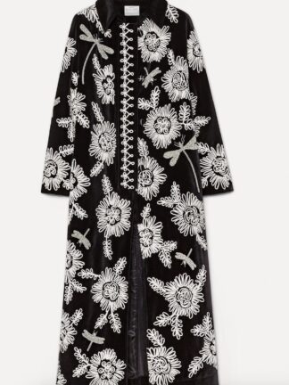 manteau, velours, fleur, noir, long, forte forte, hesme