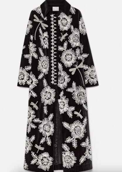 manteau, velours, fleur, noir, long, forte forte, hesme